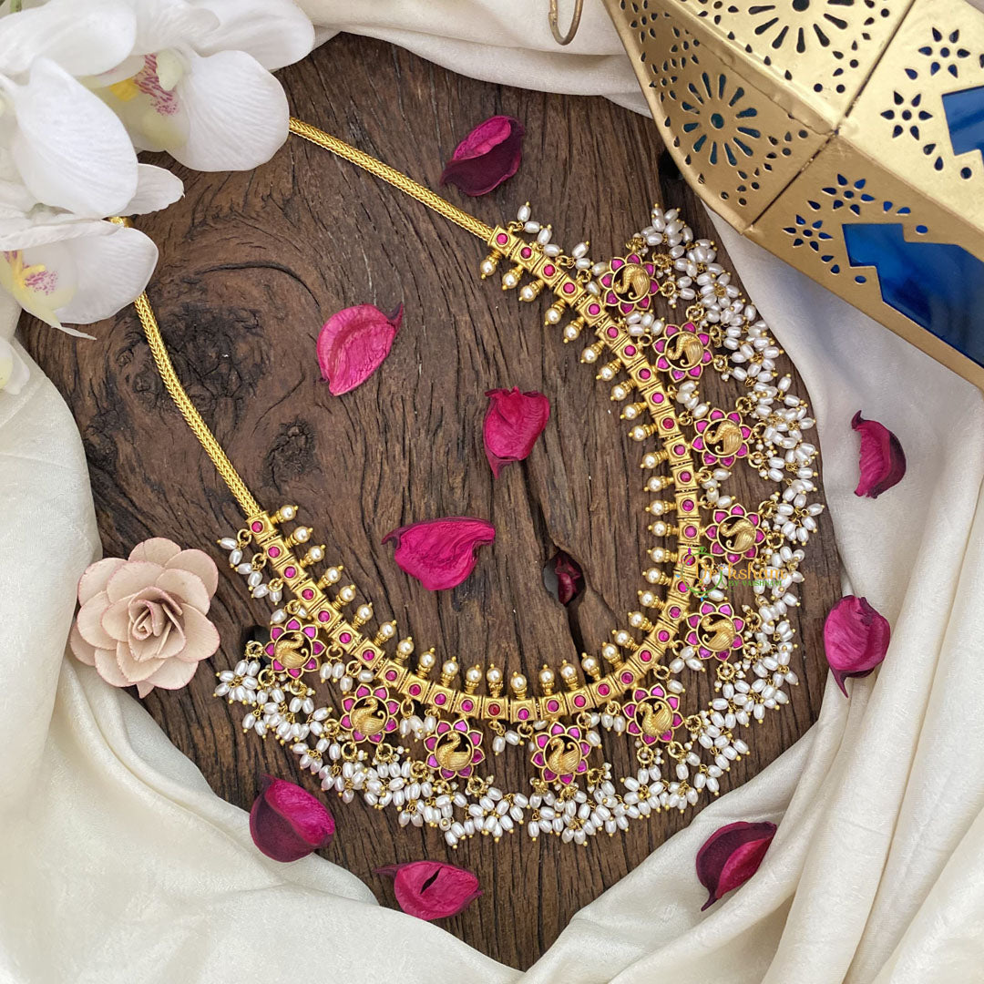 Vriksham Elegant Rice Pearl Kundan Jadau Guttapusalu Neckpiece-Duck-J2986