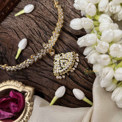 Vriksham Classic Triangle Pendant Short Neckpiece-Diamond Drops-White-G21151