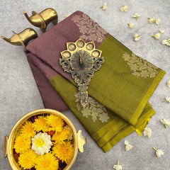 Dark Lavender Self Design Border Soft Silk Saree-VS3929