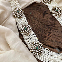 White Bead Layered Victorian Diamond Long Neckpiece  -VV880