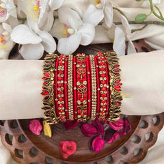 Vriksham Ruby Red Ethnic Bangle Set with Zircon Embellishments Silk Bangles Set-G21709