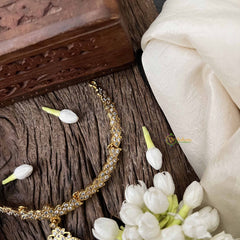 Vriksham Classic Triangle Pendant Short Neckpiece-Diamond Drops-White-G21151