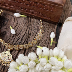 Vriksham Dual Peacock Pendant With Manga Short Neckpiece-Diamond Drops-White Red-G21154