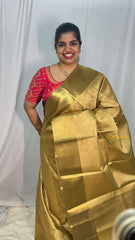 Nita Ambani Golden Banarasi Saree Plain Border-Handloom-VS4077