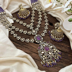 Royal Layered Victorian Diamond Peacock Pendant Neckpiece-Purple Beads-VV1711