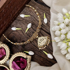 Vriksham Dual Peacock Pendant With Manga Short Neckpiece-Diamond Drops-White-G21155