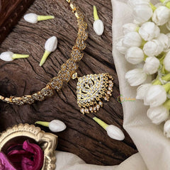 Vriksham Dual Peacock Pendant With Manga Short Neckpiece-Diamond Drops-White-G21155