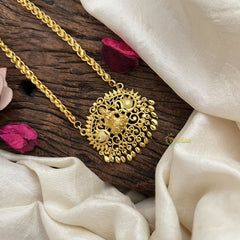 Vriksham Traditional Dual Peacock & Lakshmi Pendant Chain Neckpiece-Gold Drop Bead-G19594
