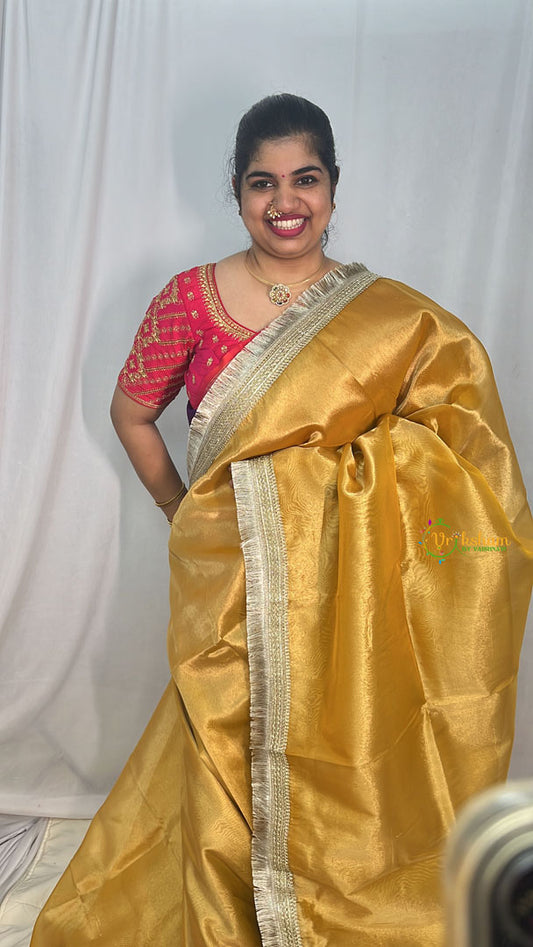 Golden Organza Saree-Handloom-VS4069