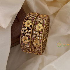 Designer Gold Alike AD Stone Floral Bangle Set -G14869