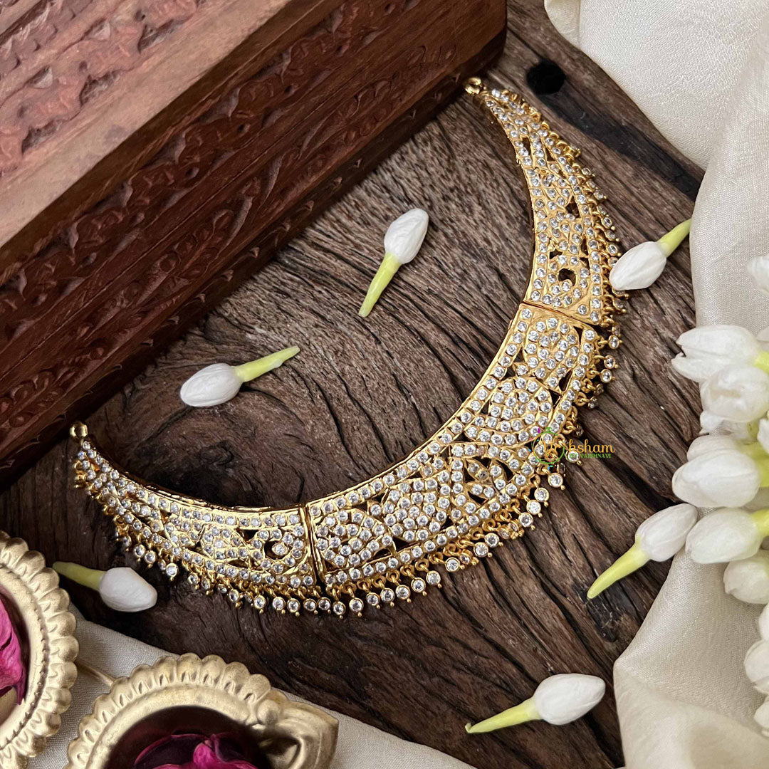 Vriksham Classic Bridal Choker Short Neckpiece-Diamond Drops-White-G21156