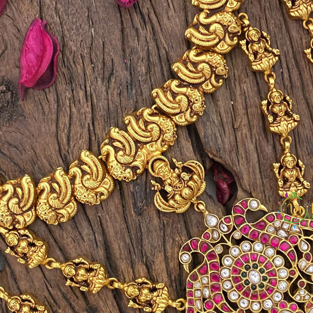 Vriksham Intricate Lakshmi Layered Dual Peacock Jadau Kundan Pendant Short Neckpiece-J2965