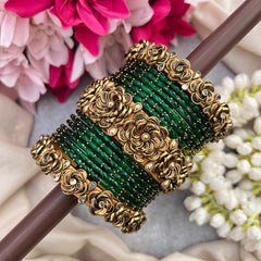 Vriksham Elegant Green & Golden Rose Style Glass Bangle Set-G21718