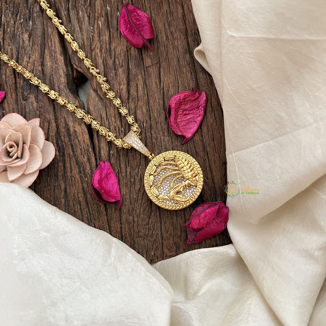 Vriksham Gold-Plated Scorpio Zodiac With White Pendant Chain Neckpiece-G19602