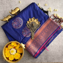 Ink Blue Soft Silk Saree-VS3927