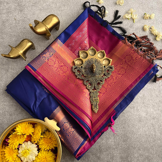 Ink Blue Soft Silk Saree-VS3927