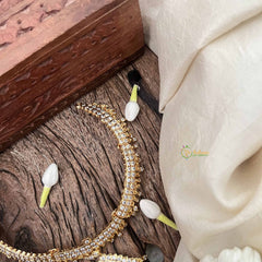 Vriksham Leaf Style Pendant Short Neckpiece-Diamond Drops-White-G21162