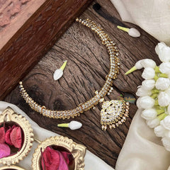 Vriksham Heart Style Pendant Short Neckpiece-Diamond Drops-White-G21161