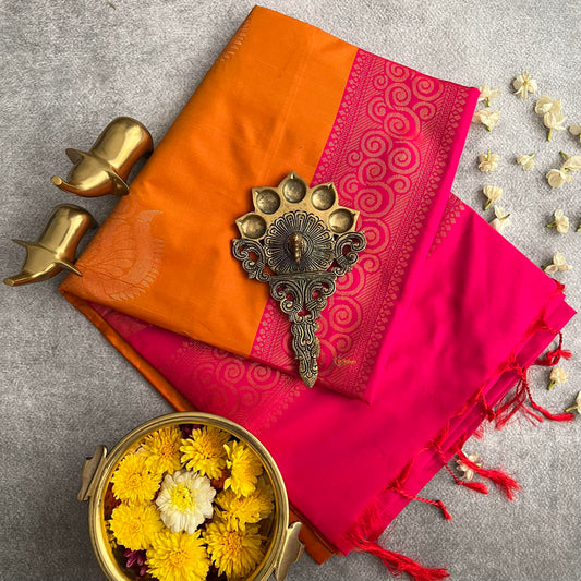 Mango Color Soft Silk Saree-VS3931