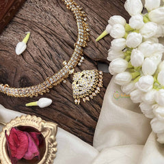 Vriksham Heart Style Pendant Short Neckpiece-Diamond Drops-White-G21161