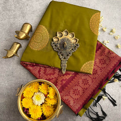 Olive Green Soft Silk Saree-VS3932