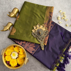 Olive Green Color Soft Silk Saree-VS3934