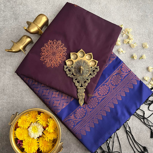 Grape Wine Color Soft Silk Saree-VS3933