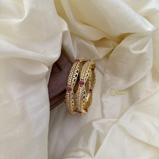 Designer Gold Alike Red AD Stone Bangle Set-G14936