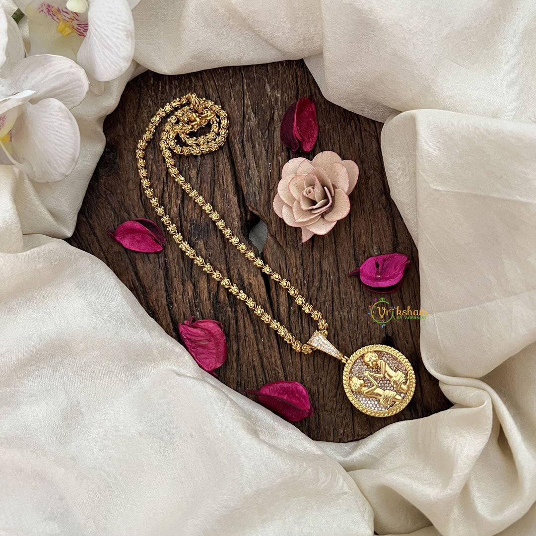 Vriksham Minimalist Gold-Plated Zodiac Sign White Accents Pendant Chain Neckpiece-G19605