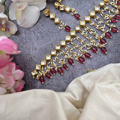 Vriksham Ethnic Gold Plated Kundan With Rice Pearls Line & Ruby Drops Choker-G20367