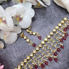 Vriksham Ethnic Gold Plated Kundan With Rice Pearls Line & Ruby Drops Choker-G20367