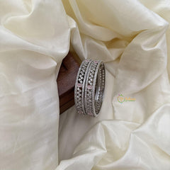 Trendy Silver Tone AD Stone Bangle Set-Pastel Pink-G14964