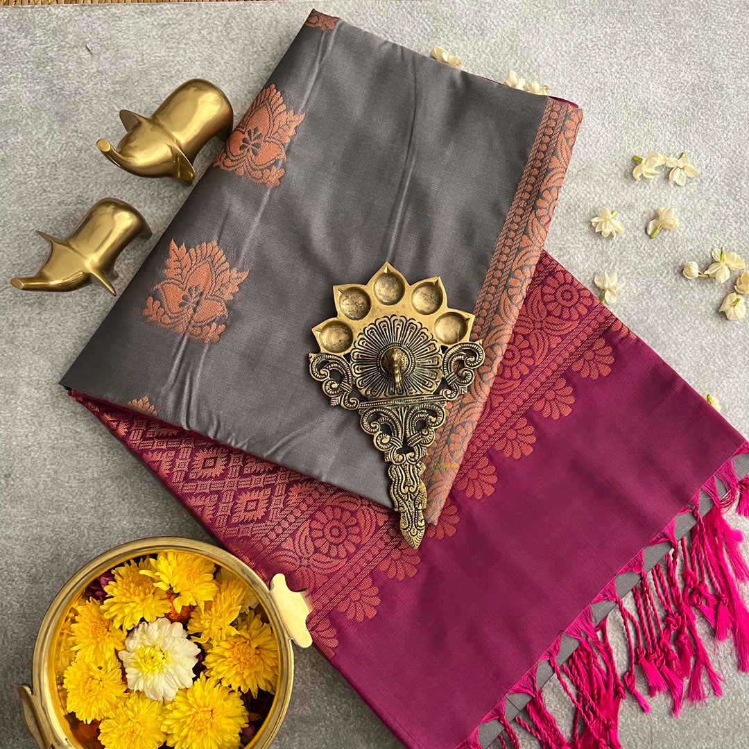 Grey Soft Silk Saree-VS3937