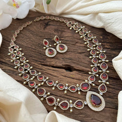 Elegant 2 Layer Red Victorian Diamond Neckpeice-Tear Drop-VV1675