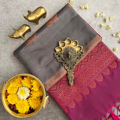 Grey Soft Silk Saree-VS3937