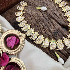 Vriksham Manga & Leaf Style Pendant Short Neckpiece-25 Right Manga-White-G21163