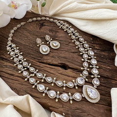 Elegant 2 Layer White Victorian Diamond Neckpeice-Tear Drop-VV1676