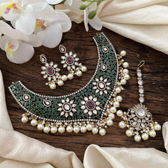 Premium Green Victorian Diamond Bridal Choker-Pearl-VV1672