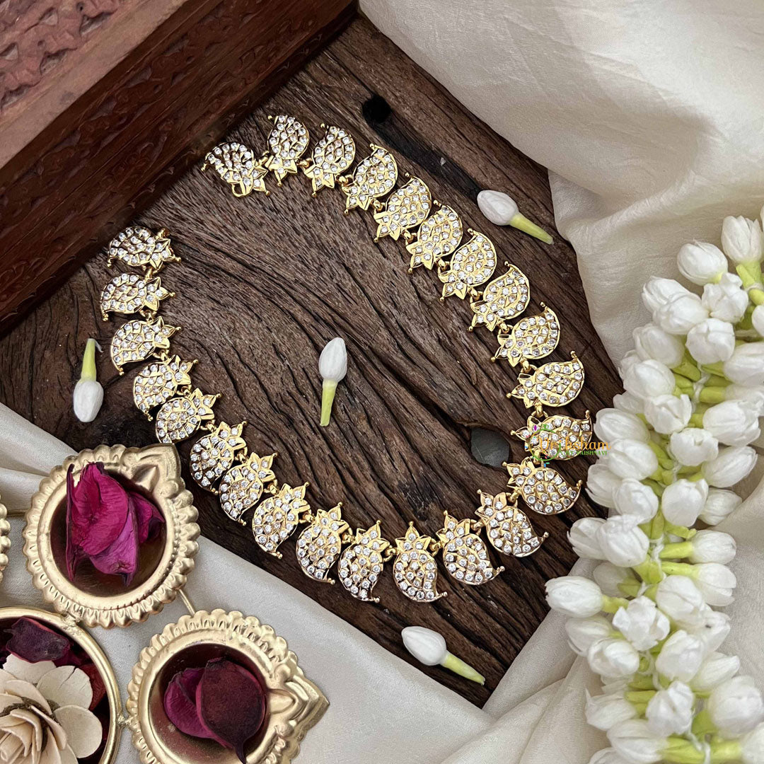 Vriksham Manga & Leaf Style Pendant Short Neckpiece-25 Left Manga-White-G21164