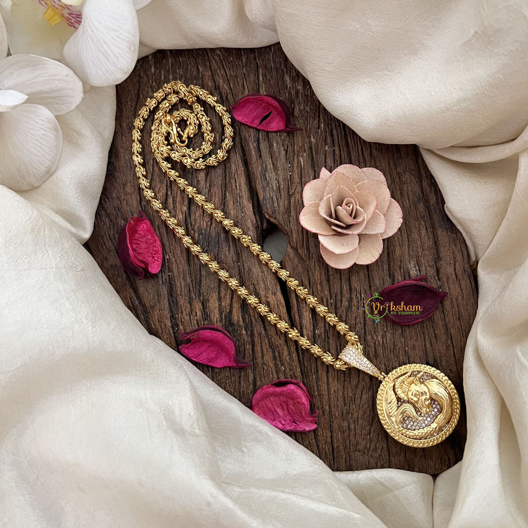 Vriksham Gold-Plated Capricorn Zodiac White Accents Pendant Chain Neckpiece-G19612