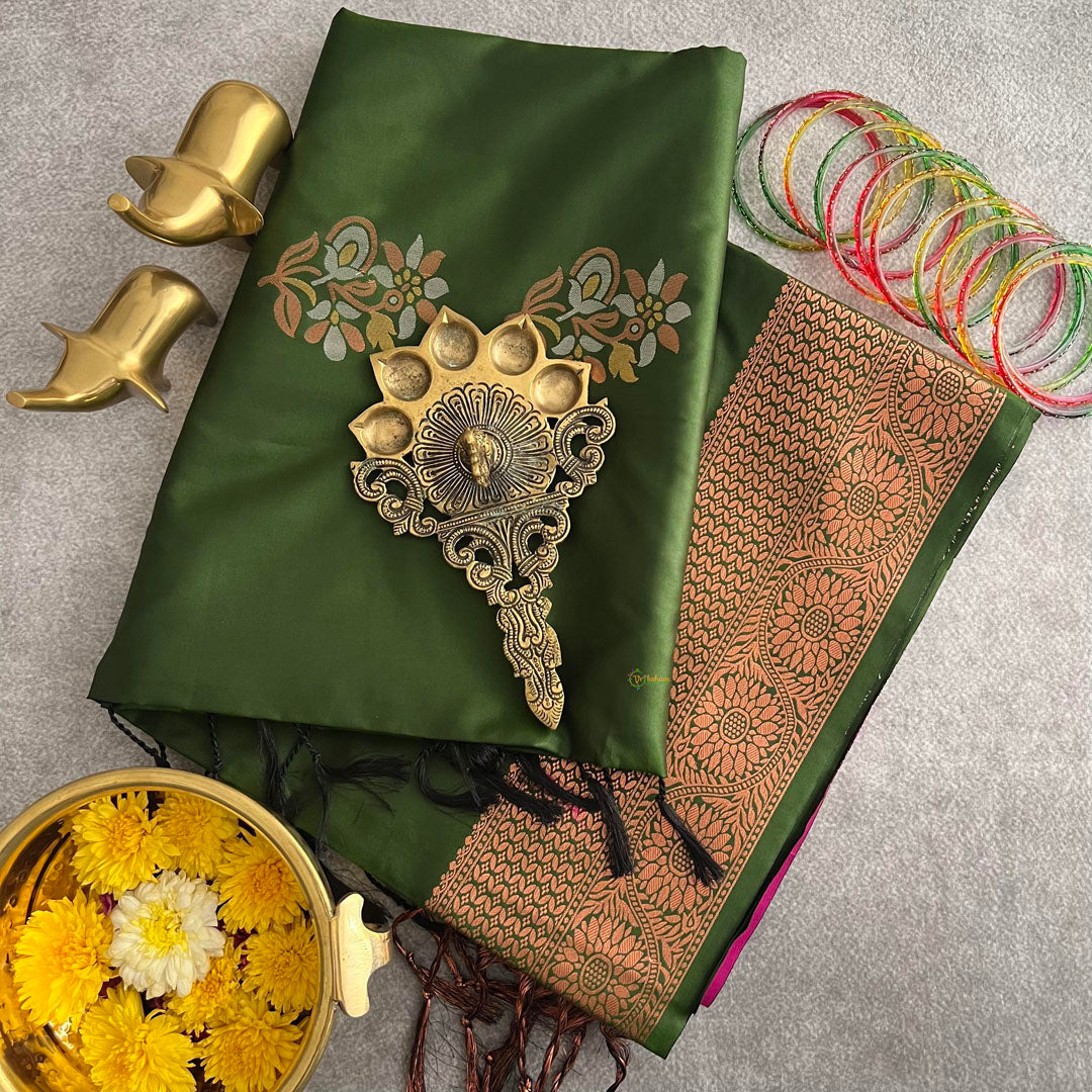 Army Green Soft Silk Saree-VS3951