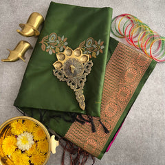 Army Green Soft Silk Saree-VS3951