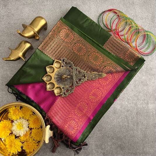 Army Green Soft Silk Saree-VS3951