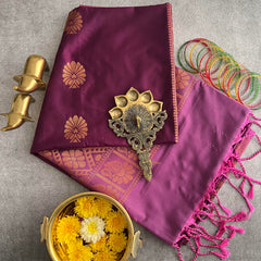 Eggplant Color Soft Silk Saree-VS3941