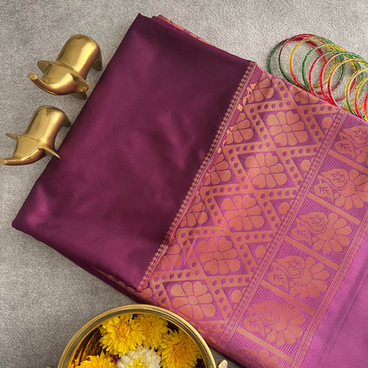 Eggplant Color Soft Silk Saree-VS3941