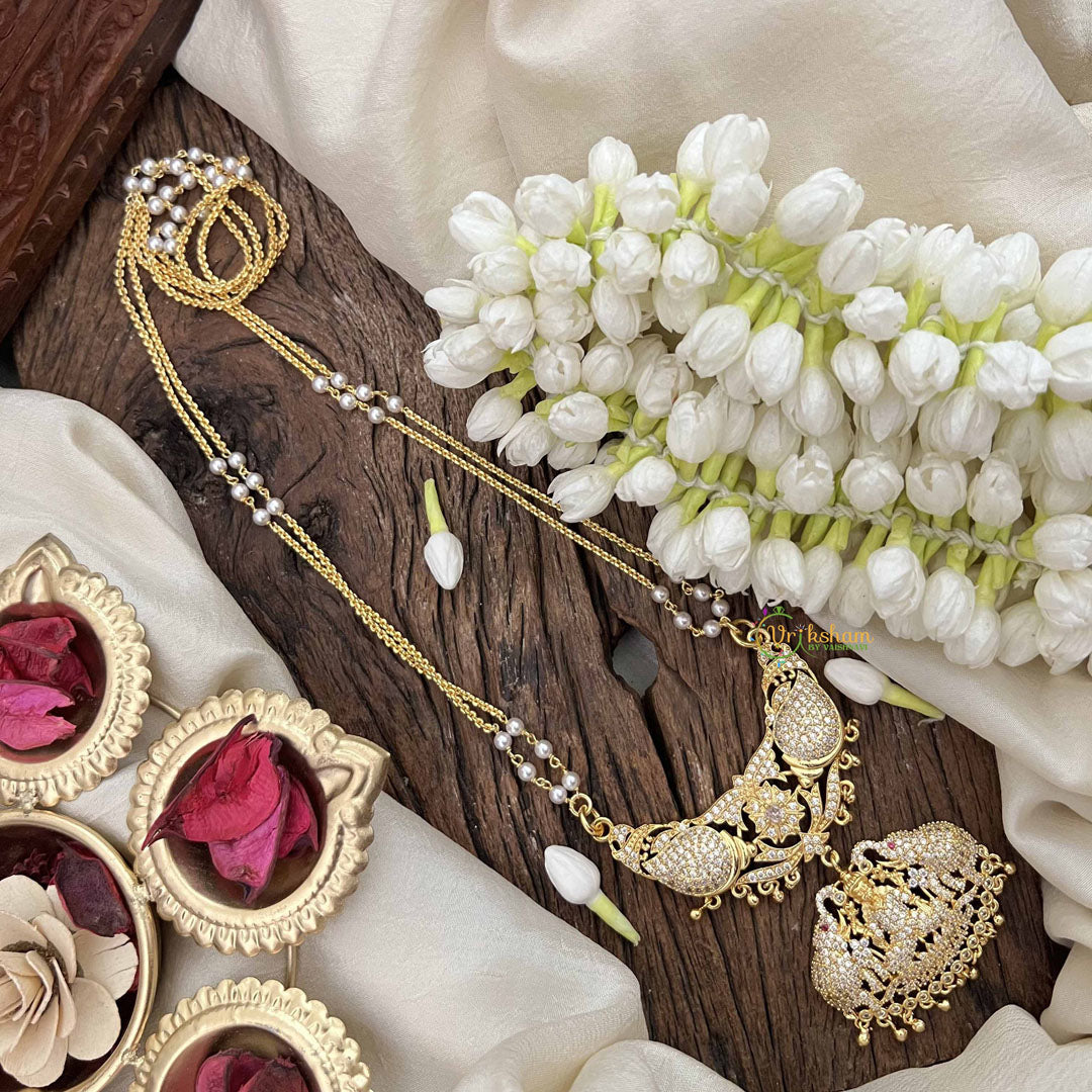 Vriksham Gaj Lakshmi Style AD Stone Double Pendant 2 Layer Pearl With Gold Plated Mala-White-G21167