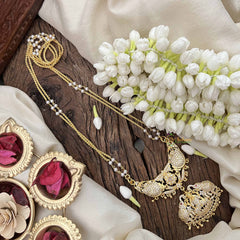 Vriksham Gaj Lakshmi Style AD Stone Double Pendant 2 Layer Pearl With Gold Plated Mala-White-G21167