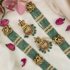 Vriksham Exquisite Vishnu Pendant Layered Haram-Pearls-Aqua Green Bead-G16583