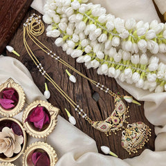 Vriksham Gaj Lakshmi Style AD Stone Double Pendant 2 Layer Pearl With Gold Plated Mala-Red White & Green-G21166