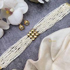 Vriksham Elegant Kundan Square Pendant With Multilayer Pearl Choker Neckpiece-G20374